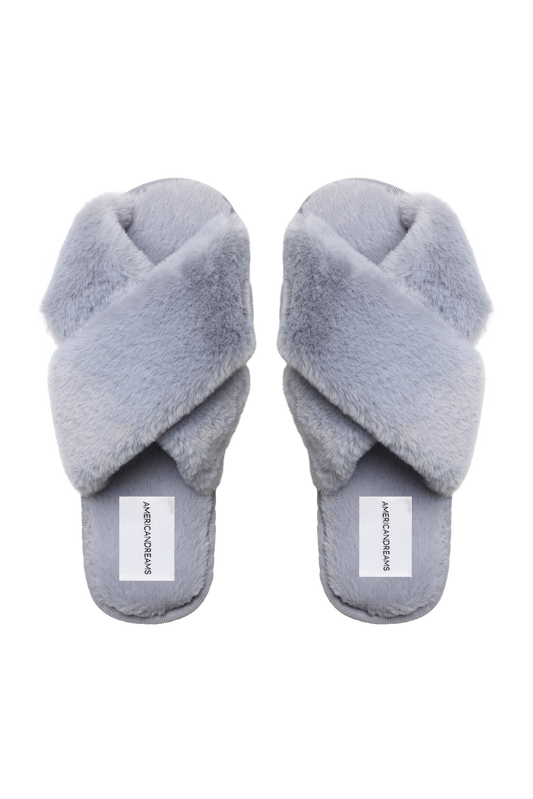 Lou Faux Fur Slippers Light Grey