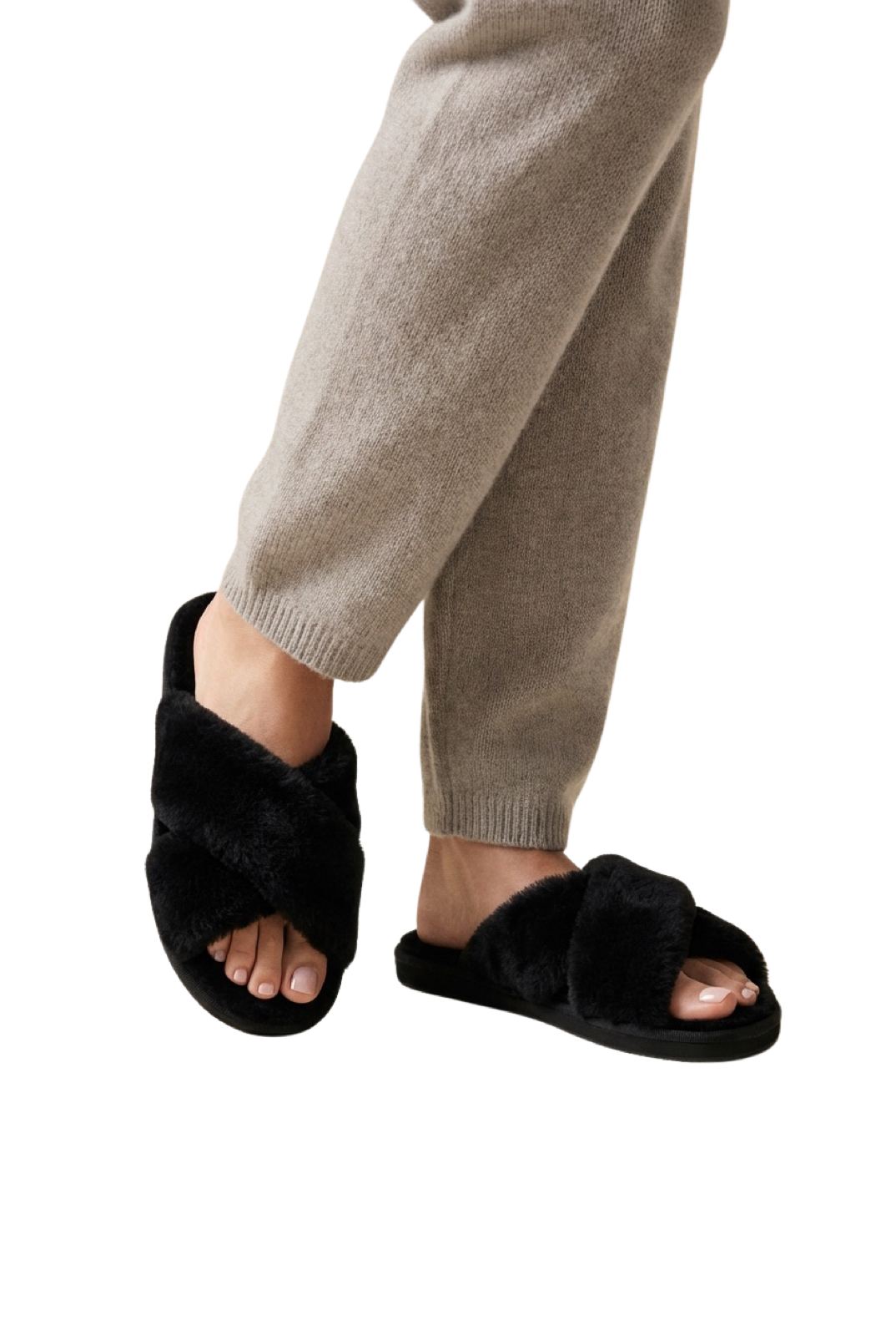 Lou Faux Fur Slippers Black