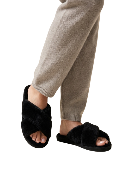 Lou Faux Fur Slippers Black