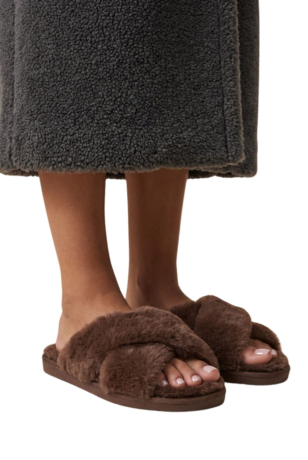 Lou Faux Fur Slippers Chocolate Brown