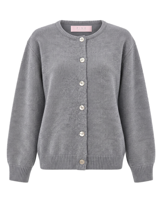 Mabel Round Neck Cardigan Grey - flat lay