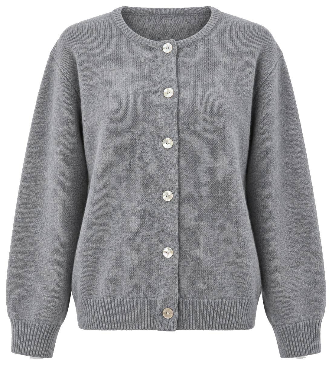 Mabel Round Neck Cardigan Grey - front