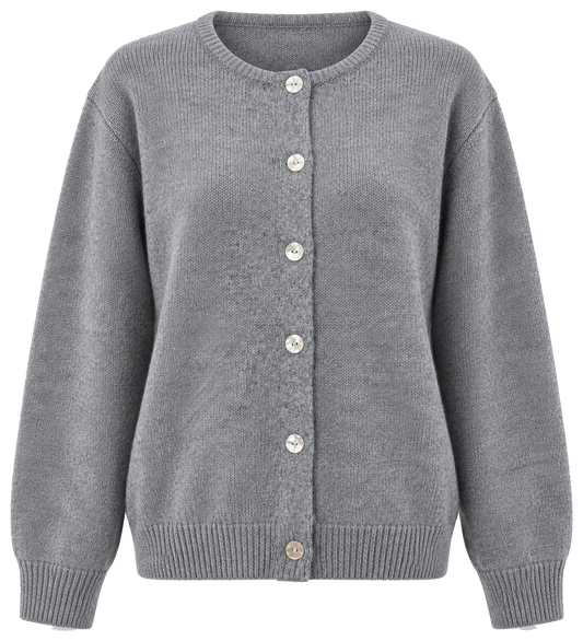Mabel Round Neck Cardigan Grey - front