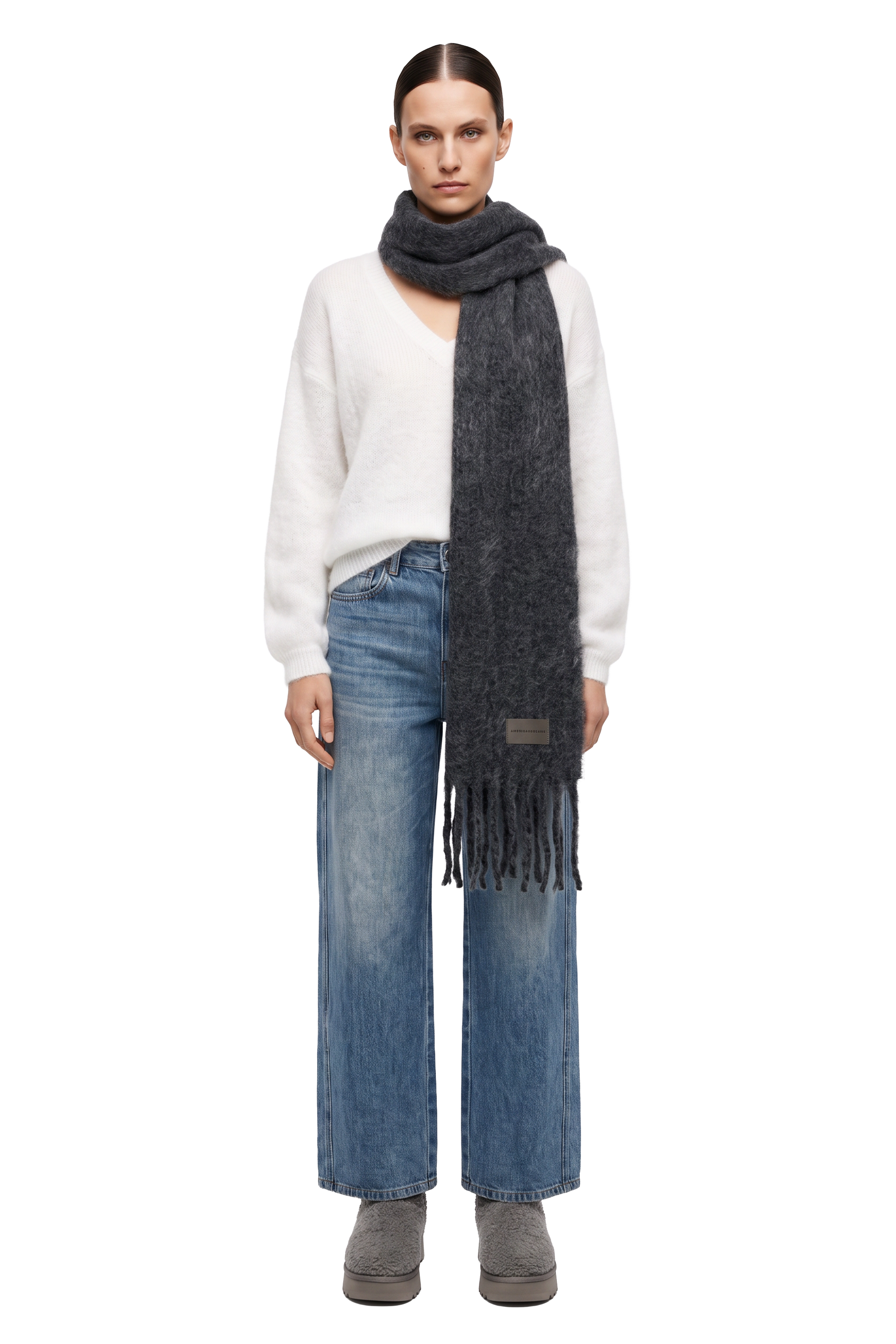 Maui Oversized Fringe Scarf Black Model