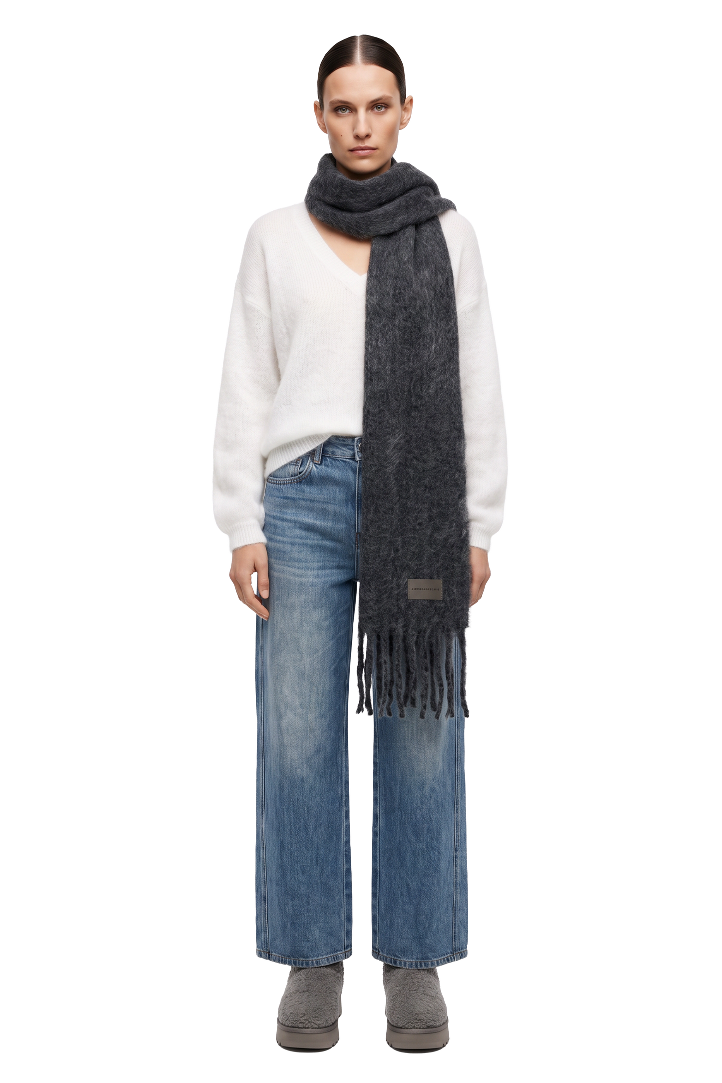 Maui Oversized Fringe Scarf Black Model