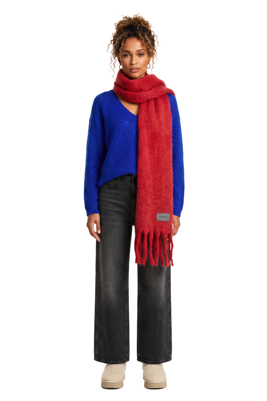 Maui Oversized Fringe Scarf Cerise Red Model