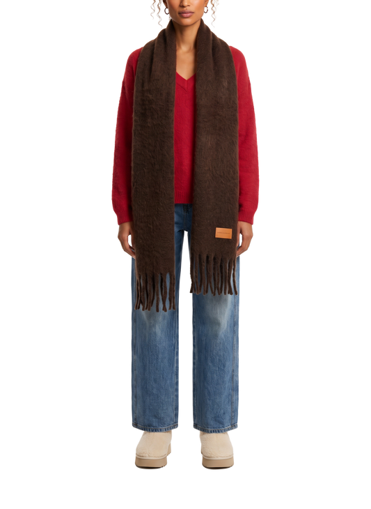 Maui Oversized Fringe Scarf Cocoa Model