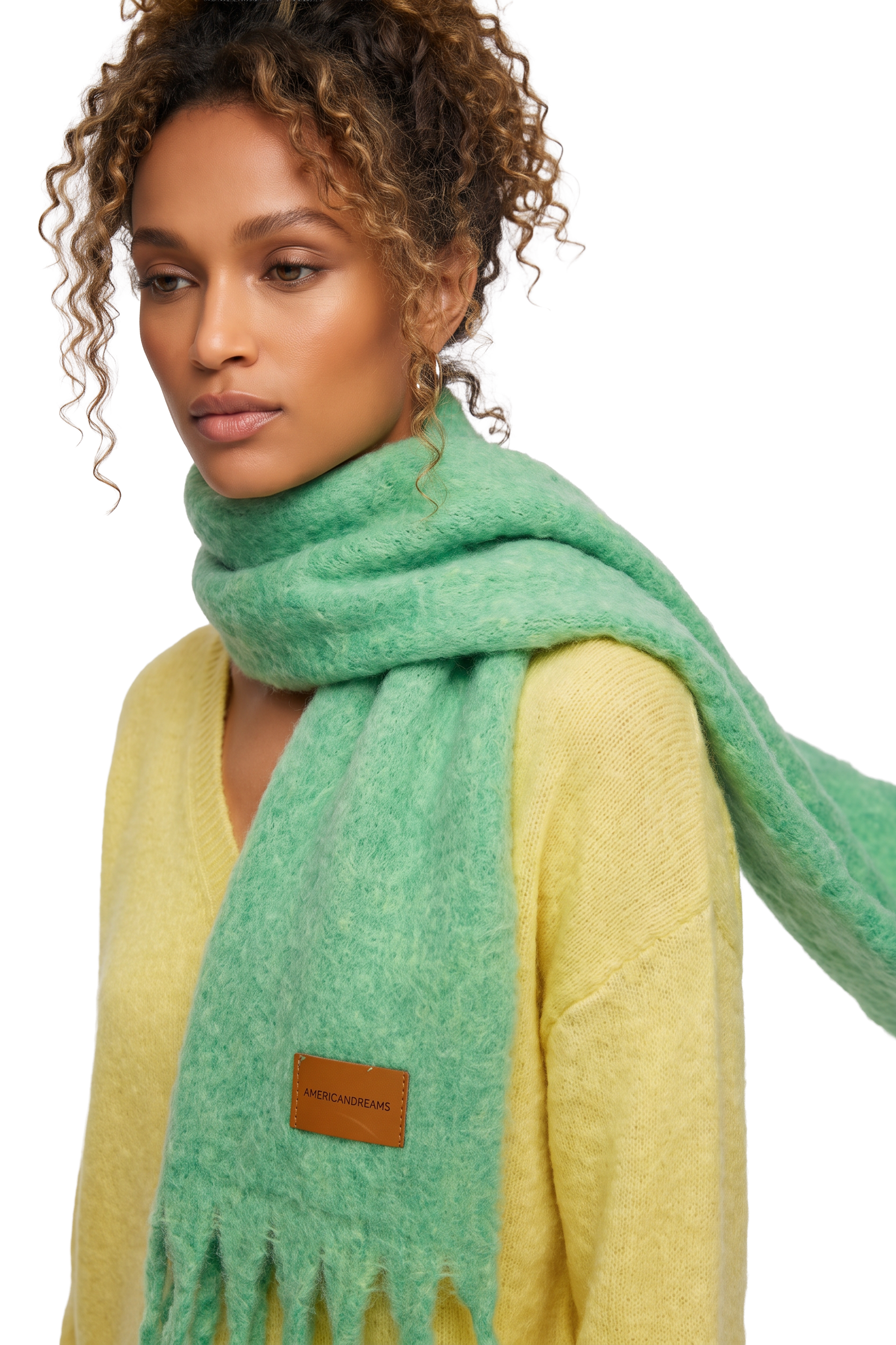 Maui Oversized Fringe Scarf Green Model