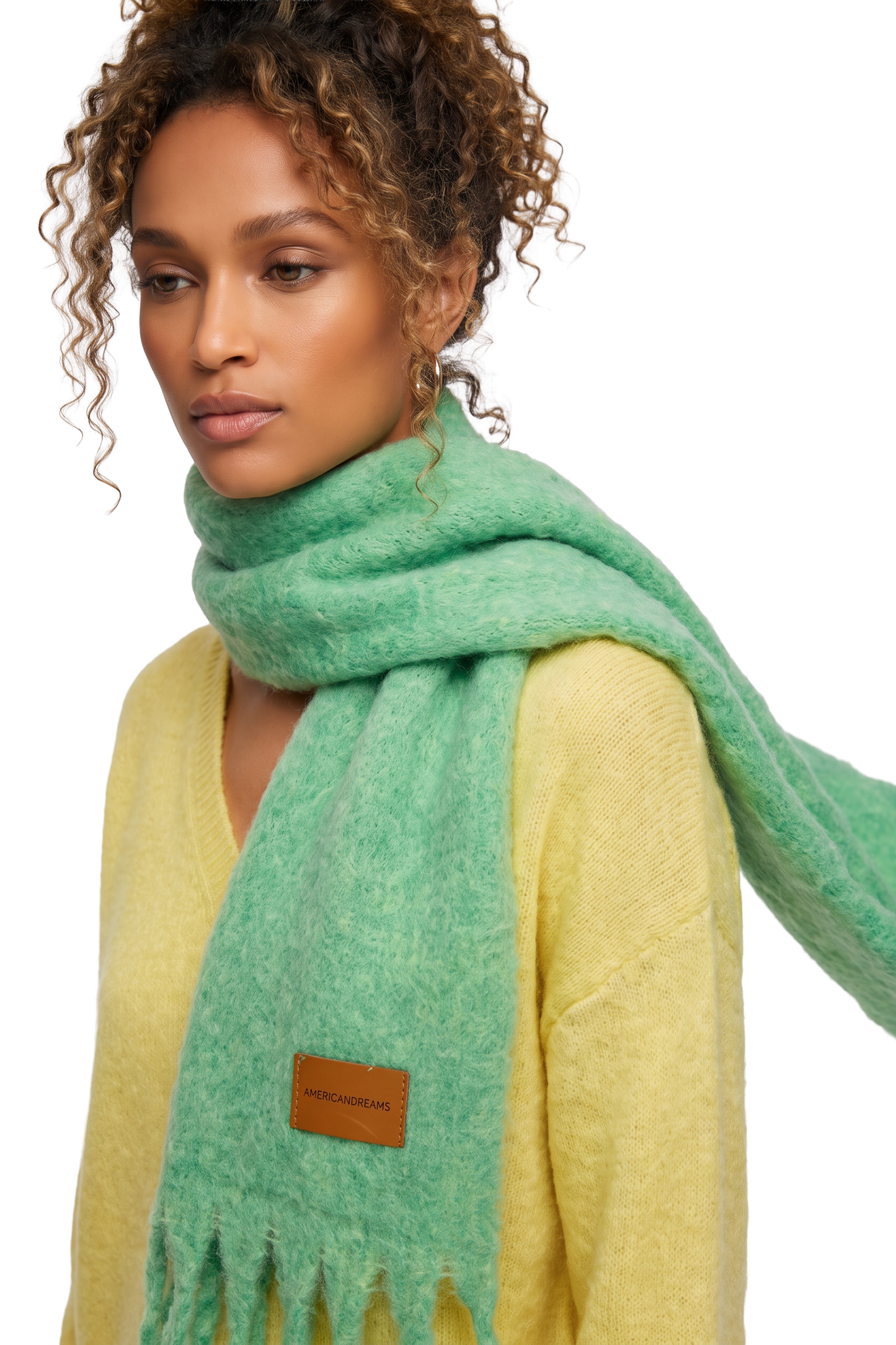 Maui Oversized Fringe Scarf Green Model