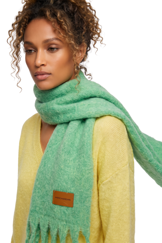 Maui Oversized Fringe Scarf Green Model