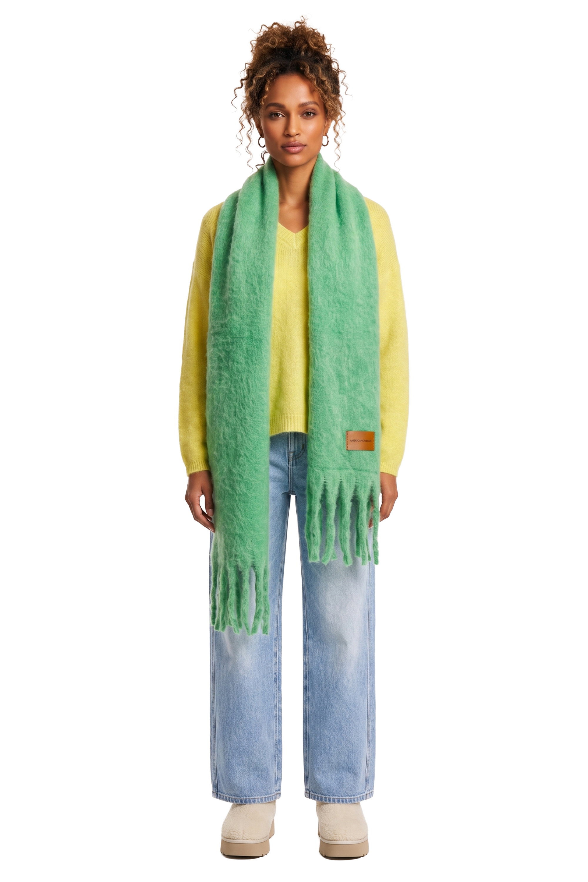 Maui Oversized Fringe Scarf Green Model