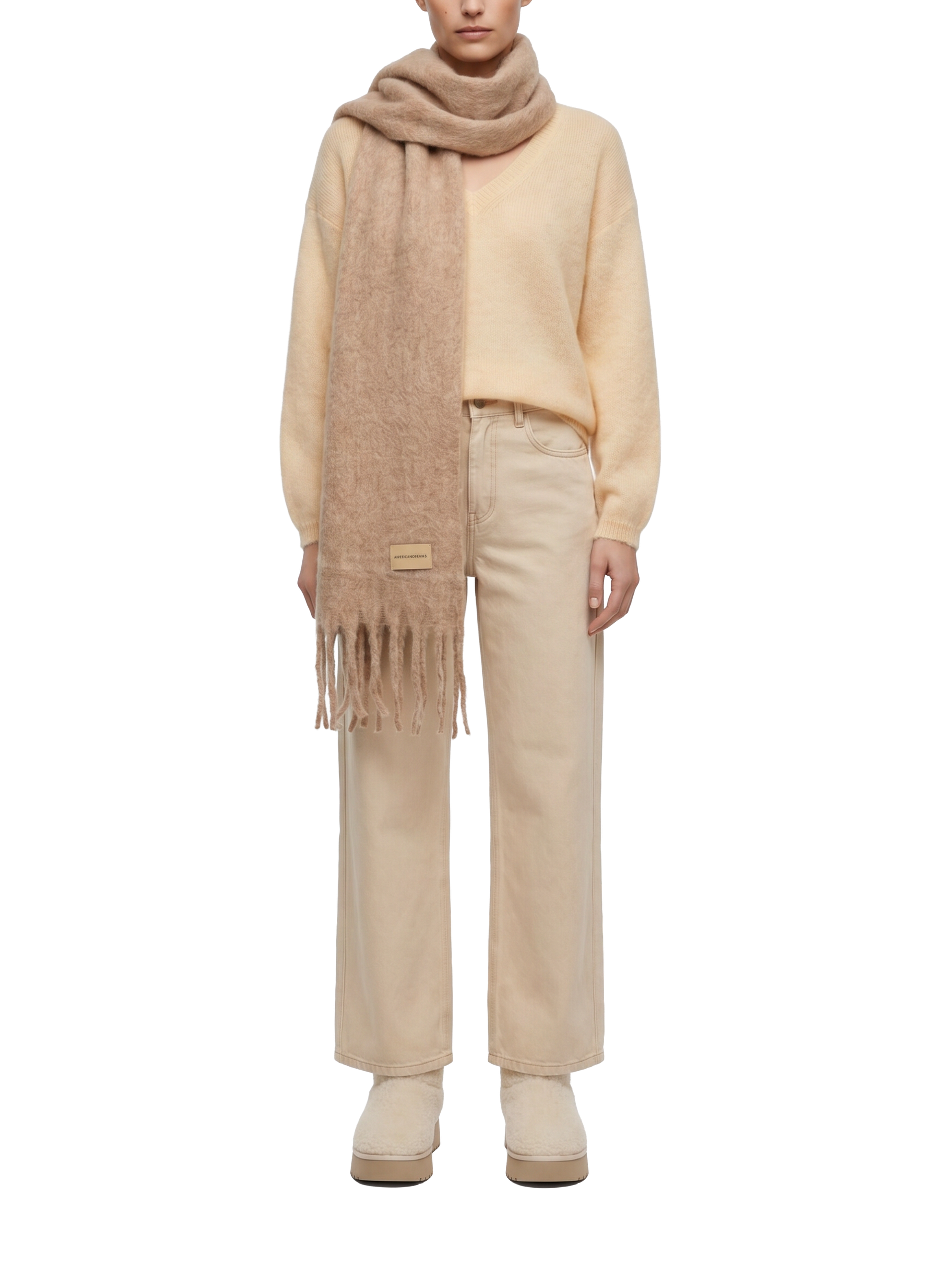 Maui Oversized Fringe Scarf Medium Brown Model