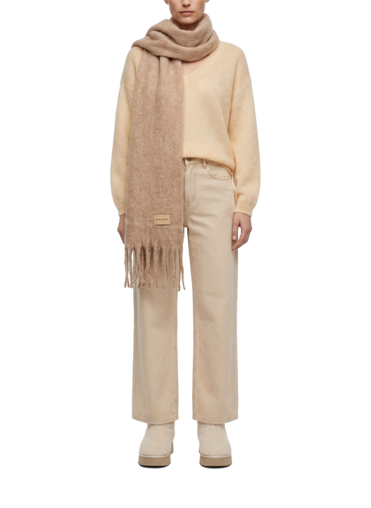 Maui Oversized Fringe Scarf Medium Brown Model