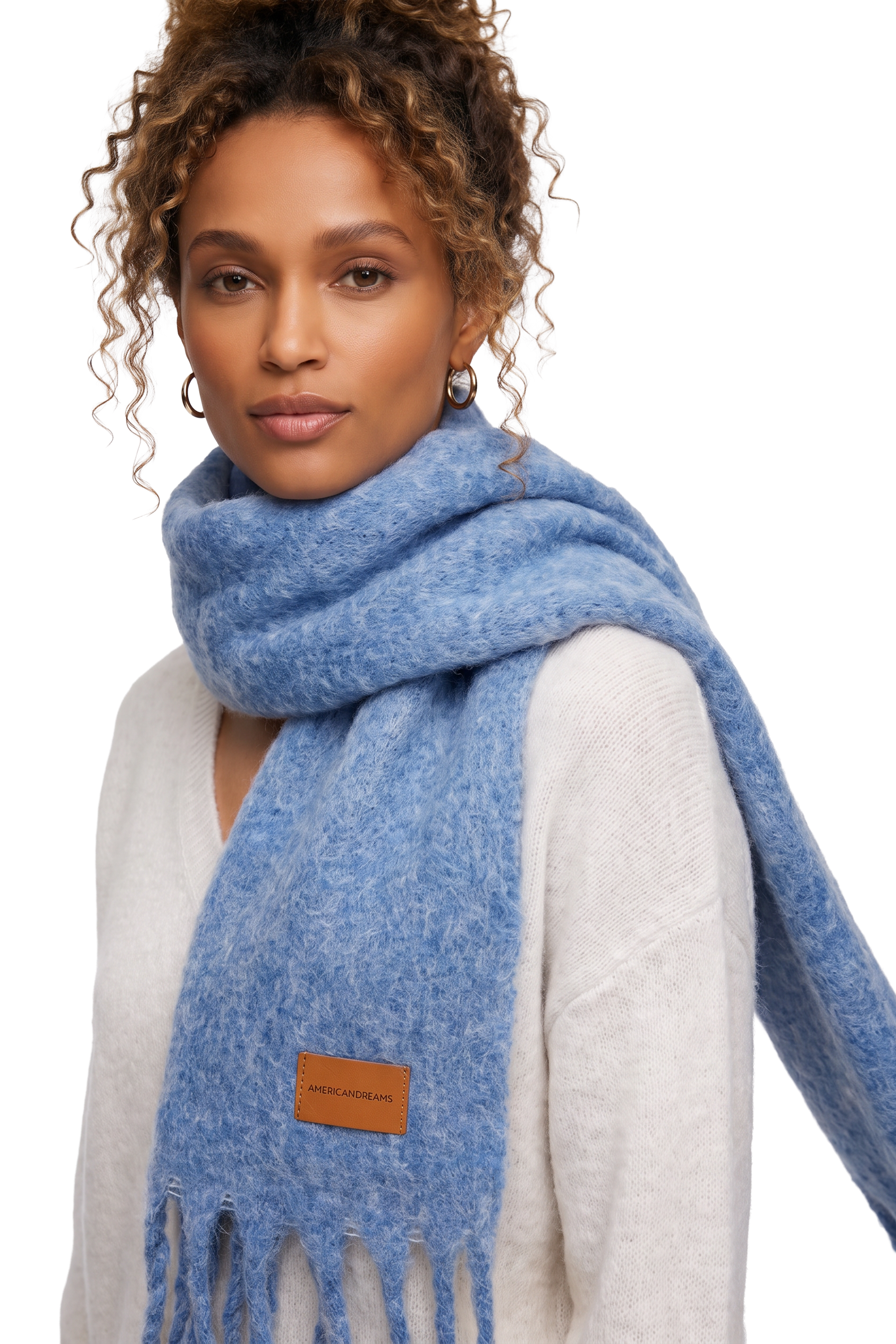 Maui Oversized Fringe Scarf Sky Blue Model