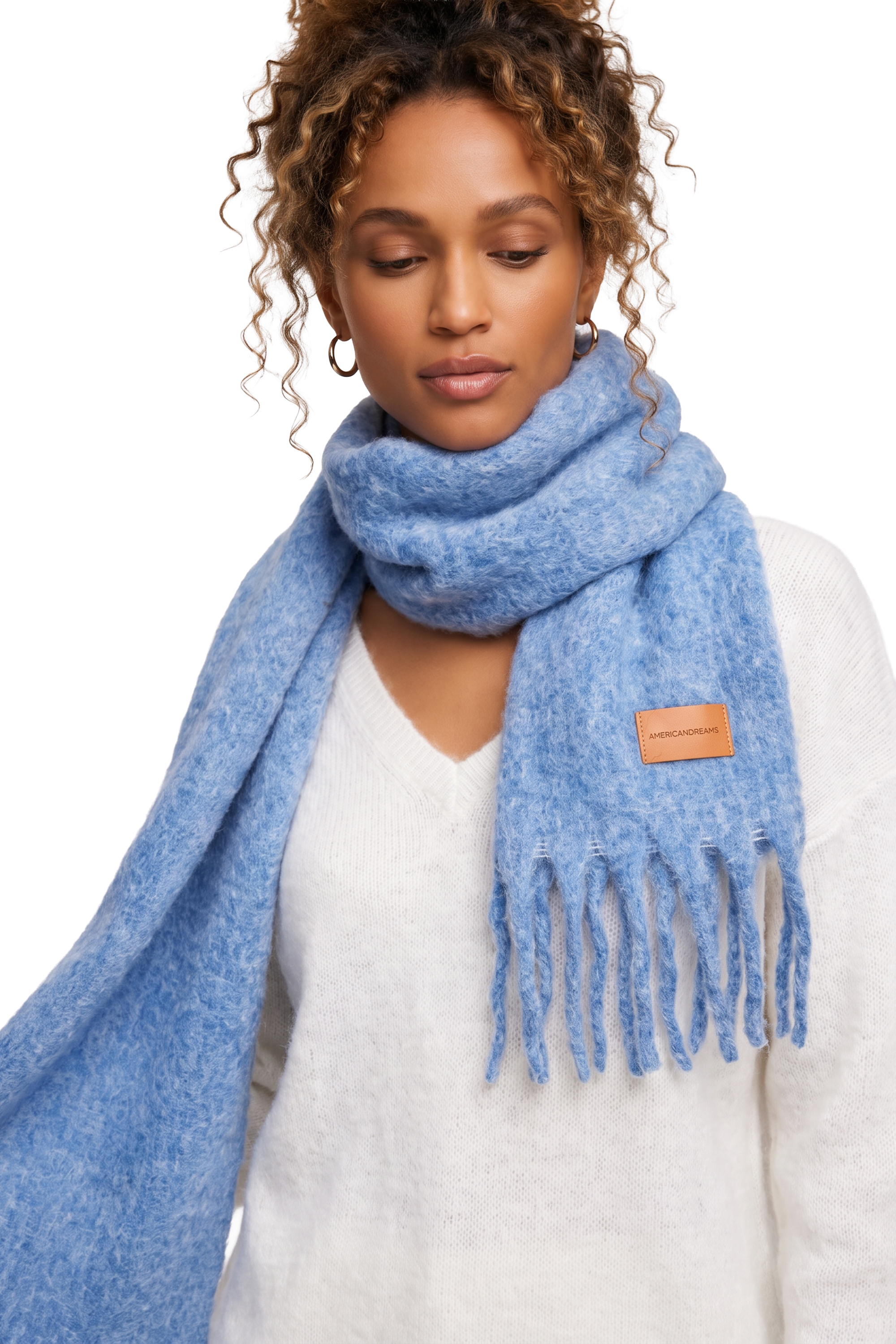 Maui Oversized Fringe Scarf Sky Blue Model