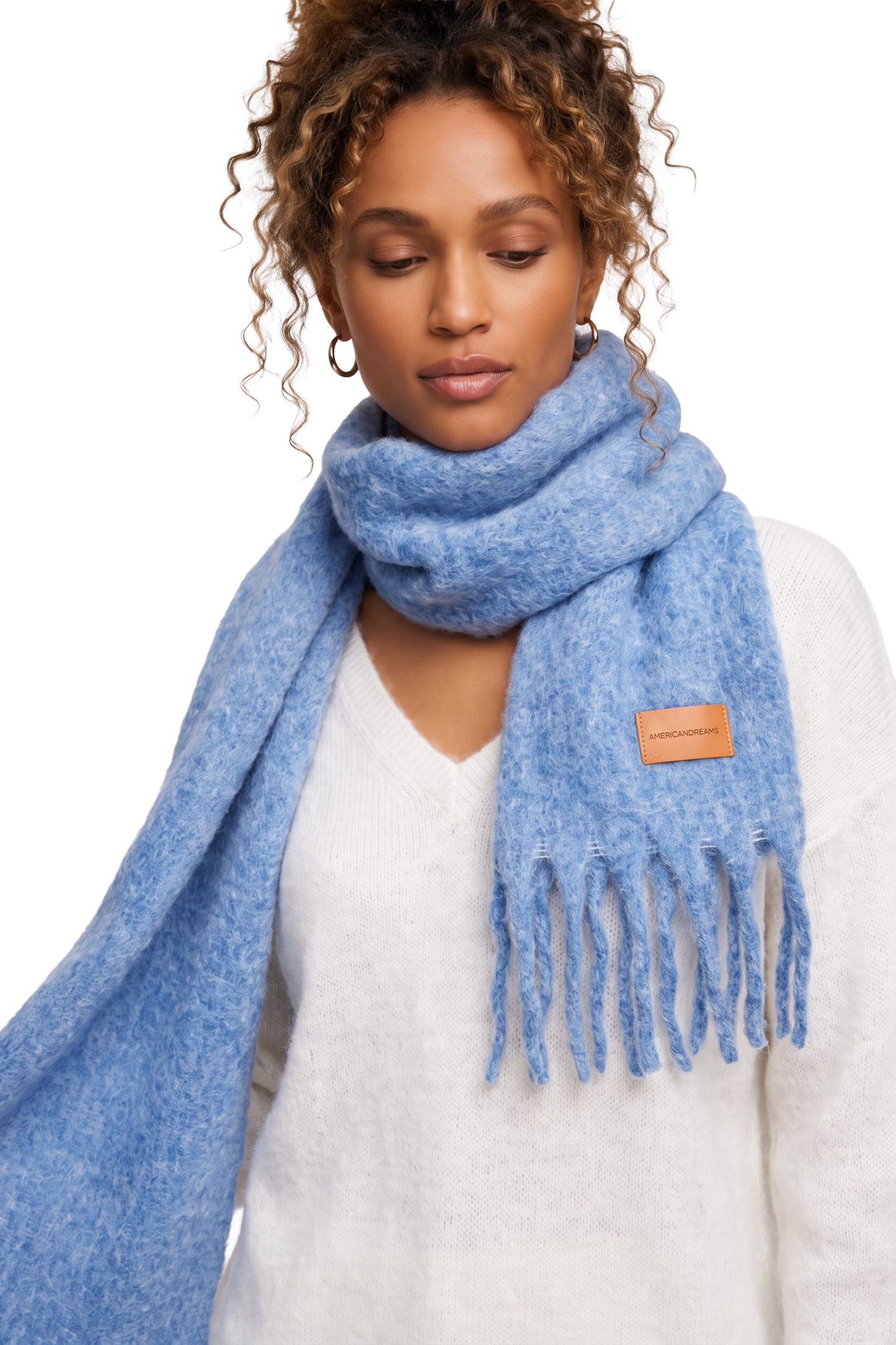 Maui Oversized Fringe Scarf Sky Blue Model