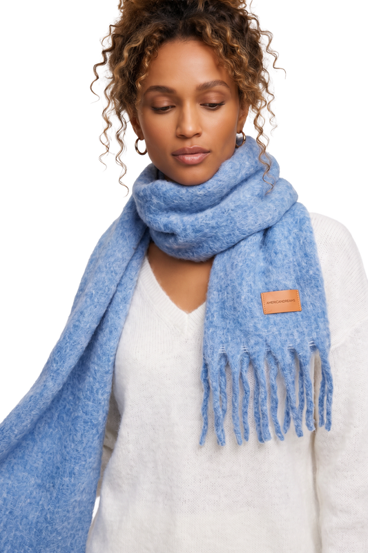Maui Oversized Fringe Scarf Sky Blue Model