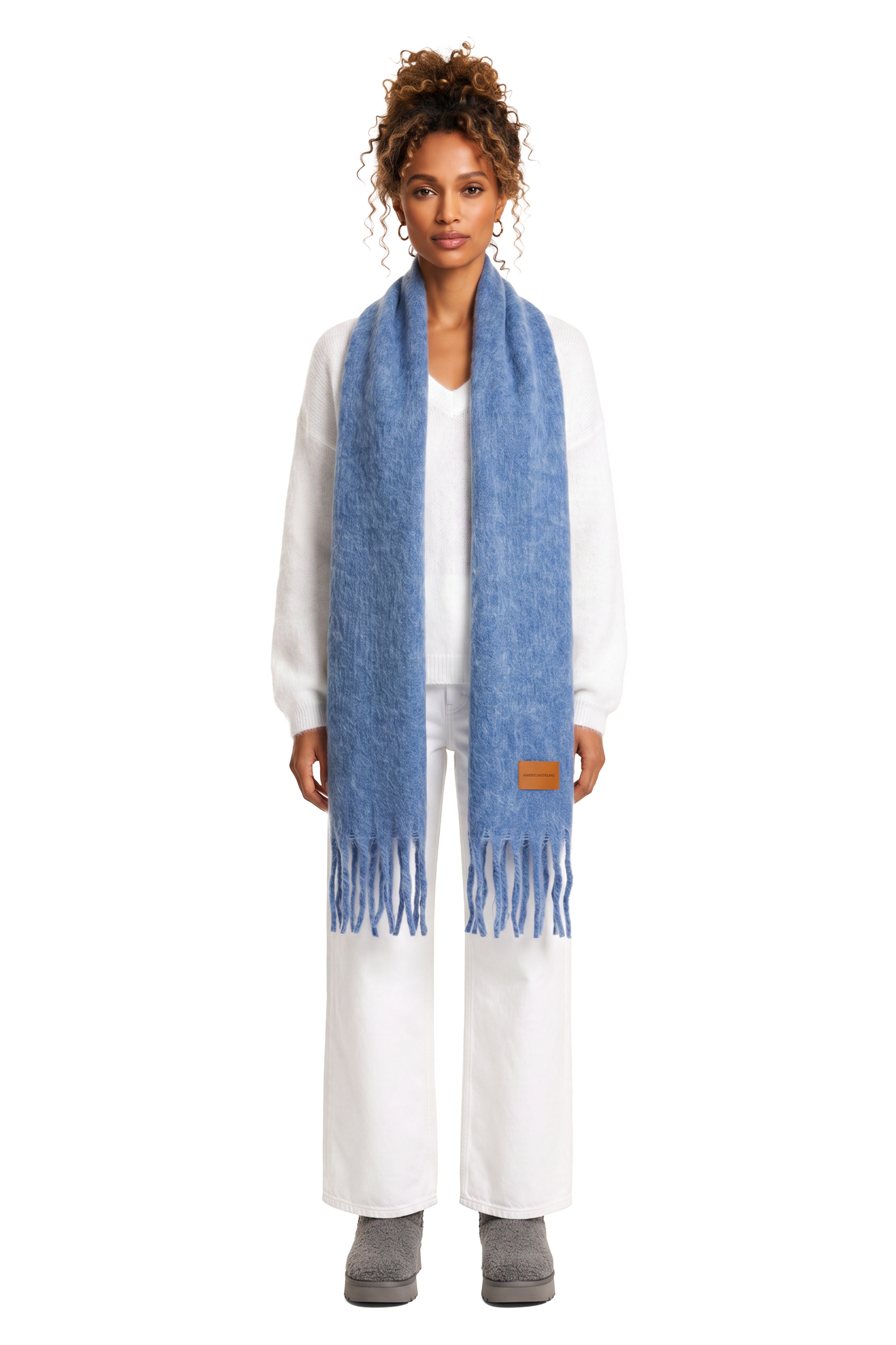 Maui Oversized Fringe Scarf Sky Blue Model