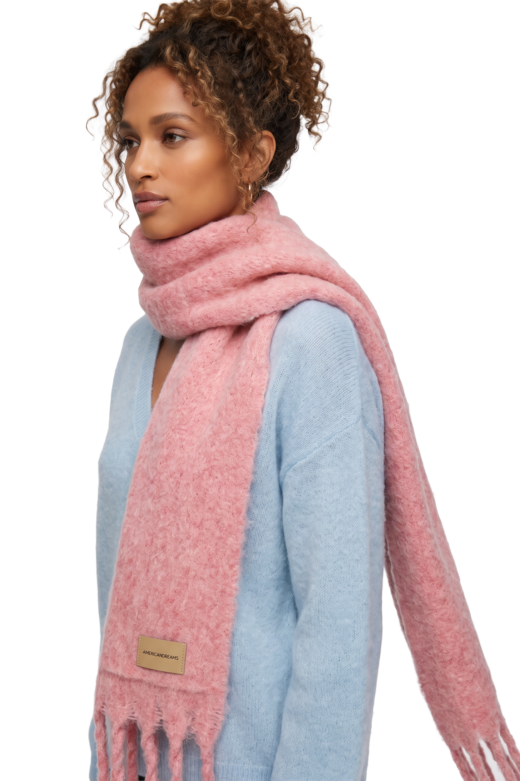 Maui Oversized Fringe Scarf Soft Berry Model