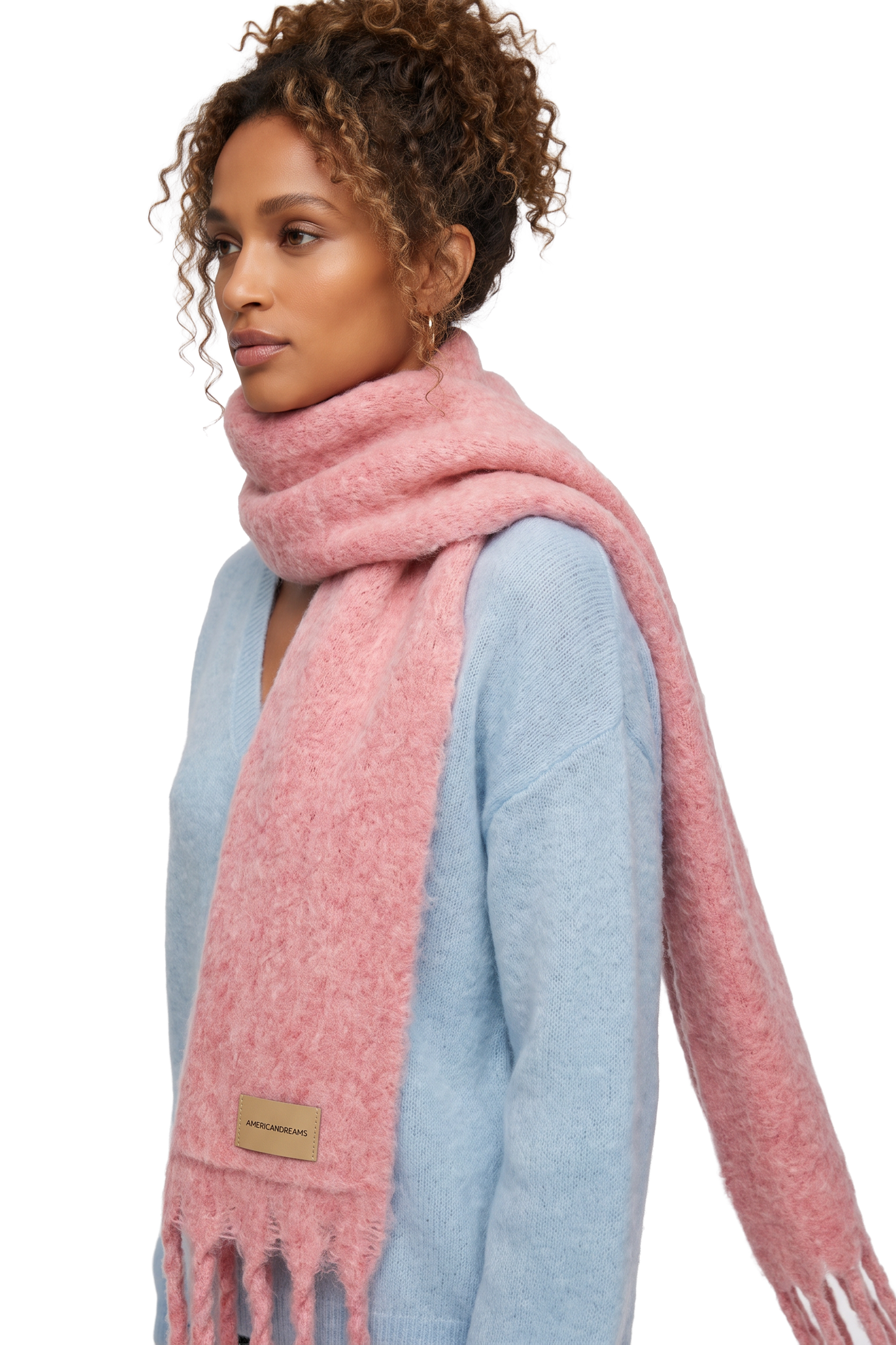 Maui Oversized Fringe Scarf Soft Berry Model