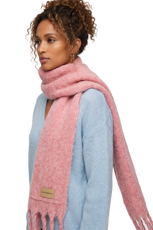 Maui Oversized Fringe Scarf Soft Berry Model
