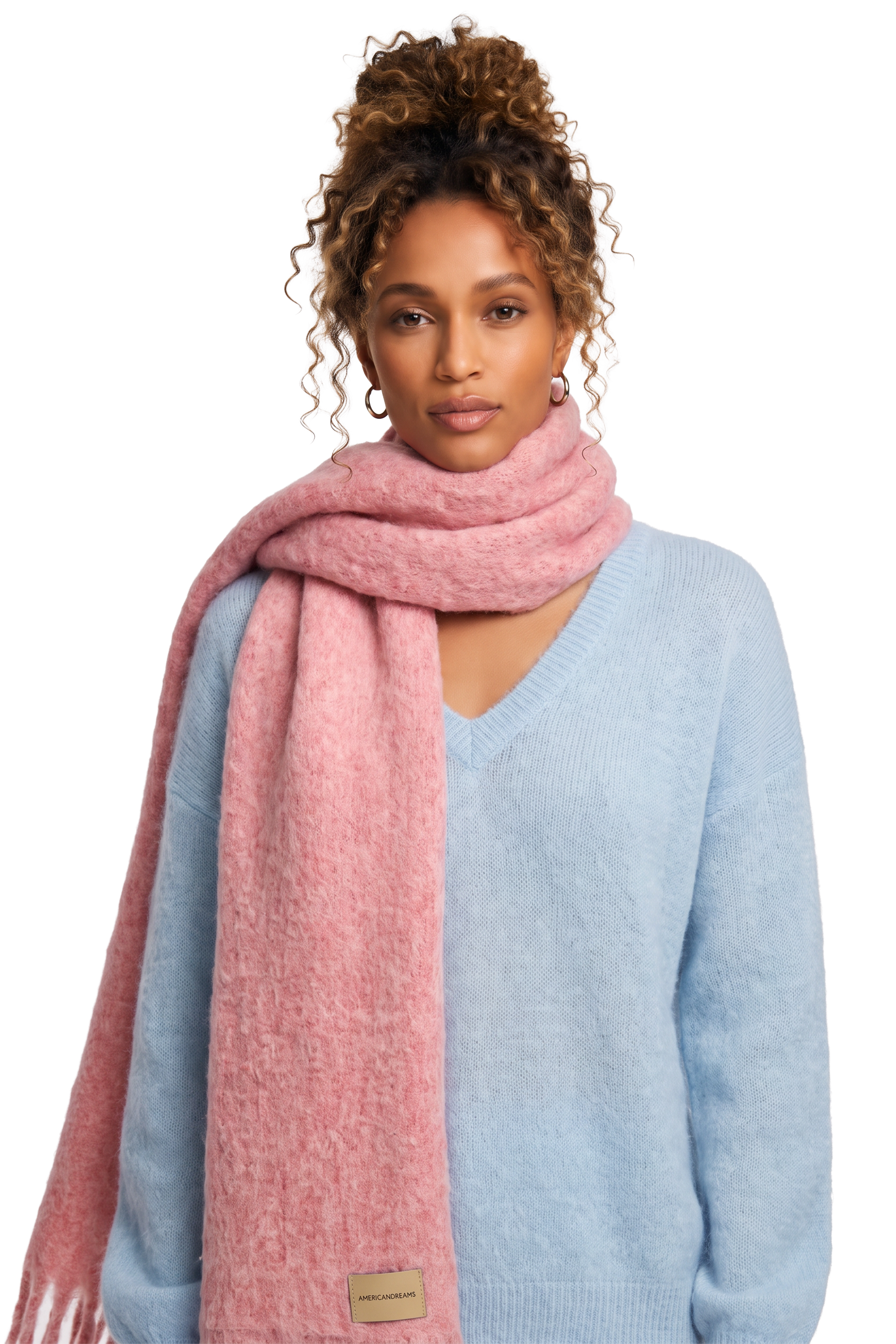 Maui Oversized Fringe Scarf Soft Berry Model