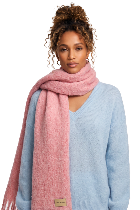 Maui Oversized Fringe Scarf Soft Berry Model