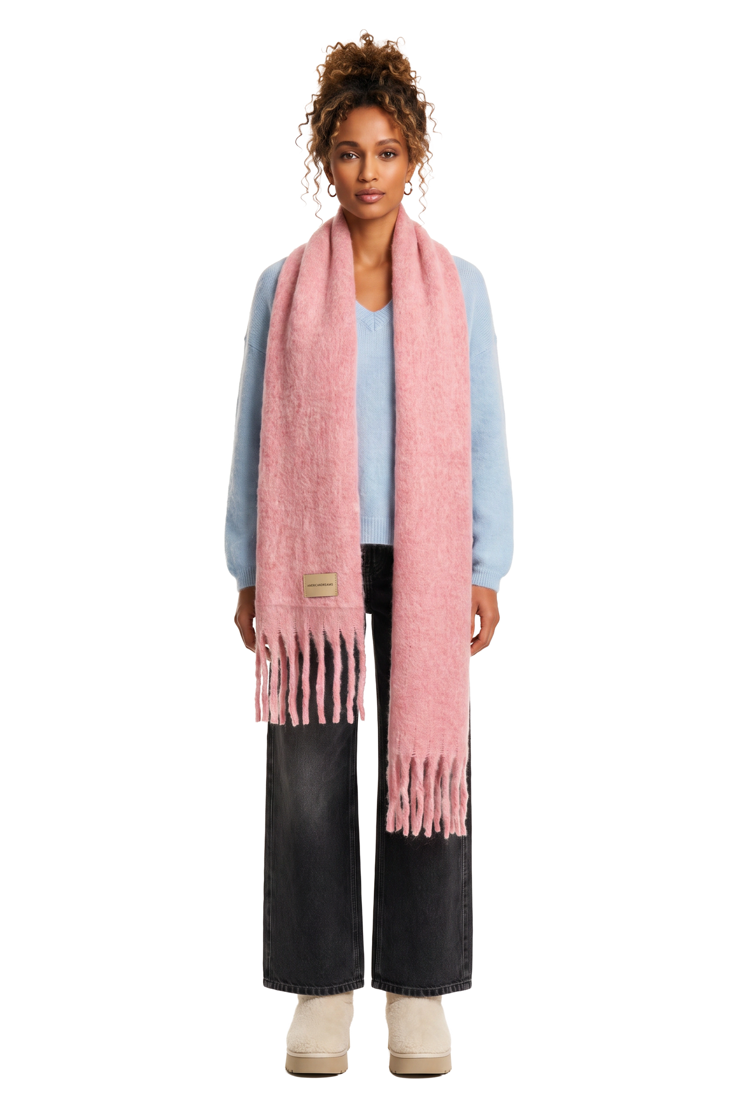 Maui Oversized Fringe Scarf Soft Berry Model