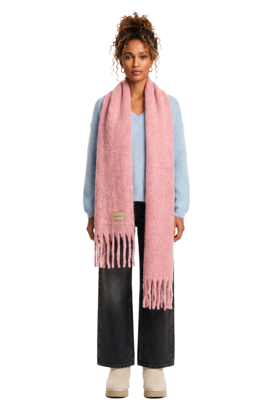 Maui Oversized Fringe Scarf Soft Berry Model
