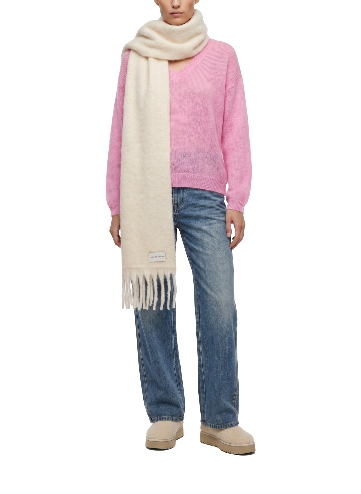 Maui Oversized Fringe Scarf White Model