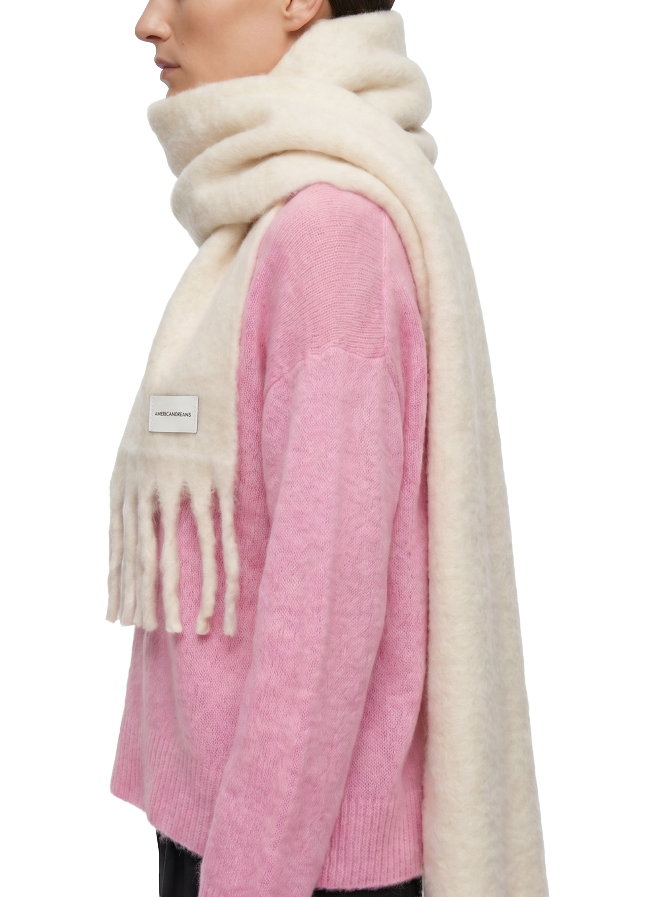 Maui Oversized Fringe Scarf White Model
