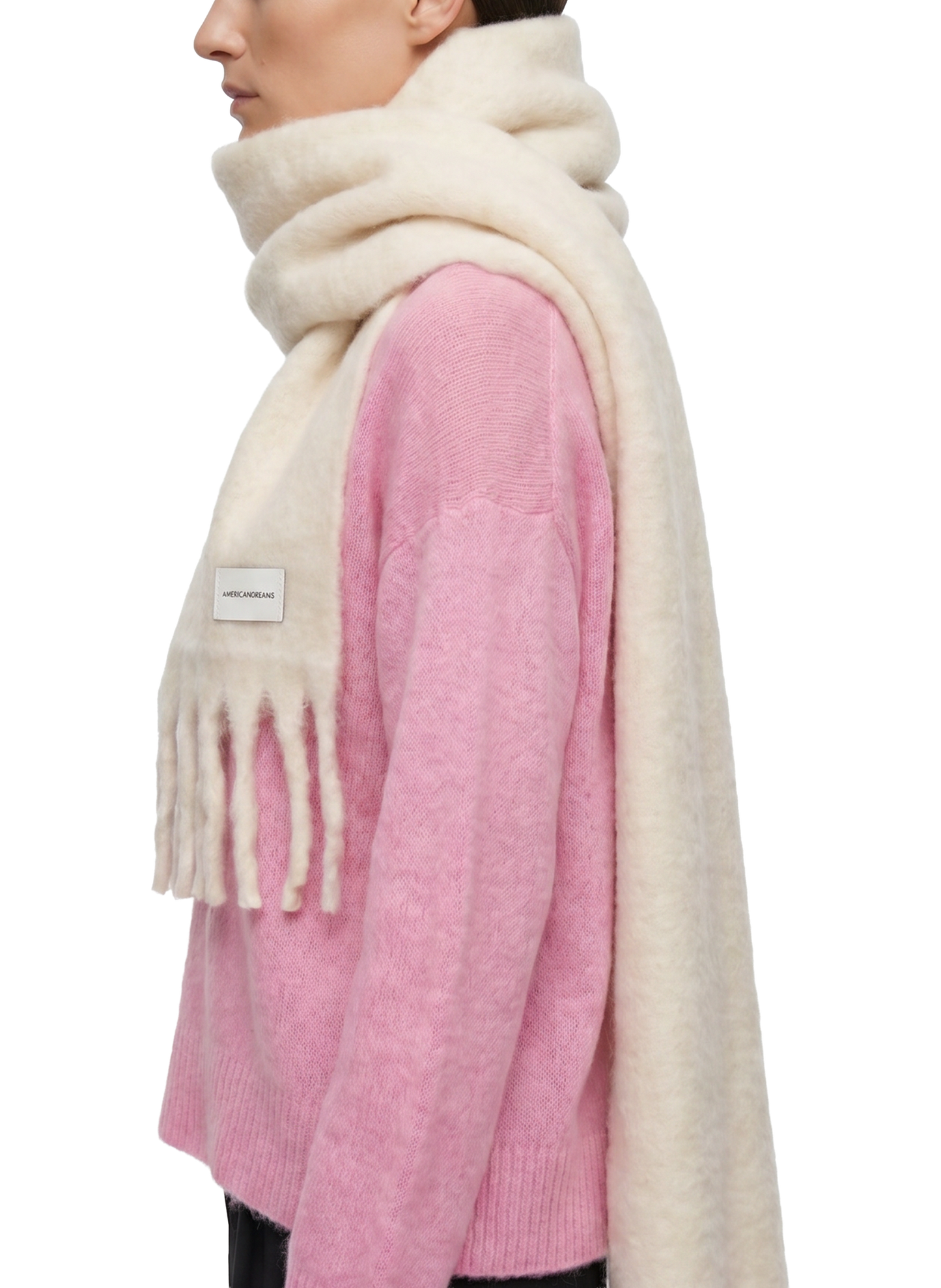Maui Oversized Fringe Scarf White Model