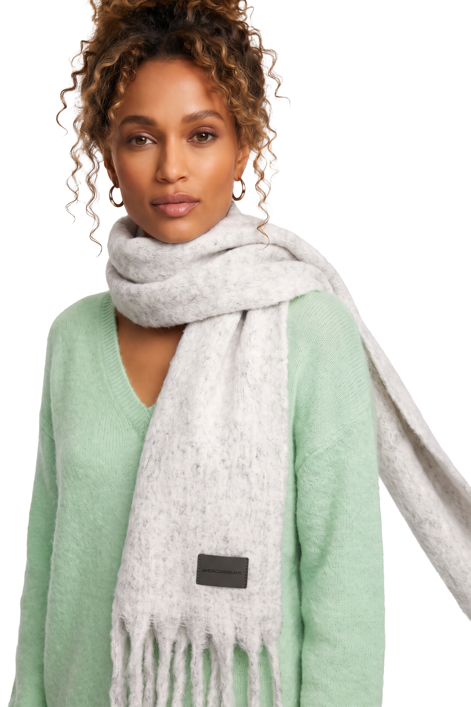 Maui Oversized Fringe Scarf White Melange Model
