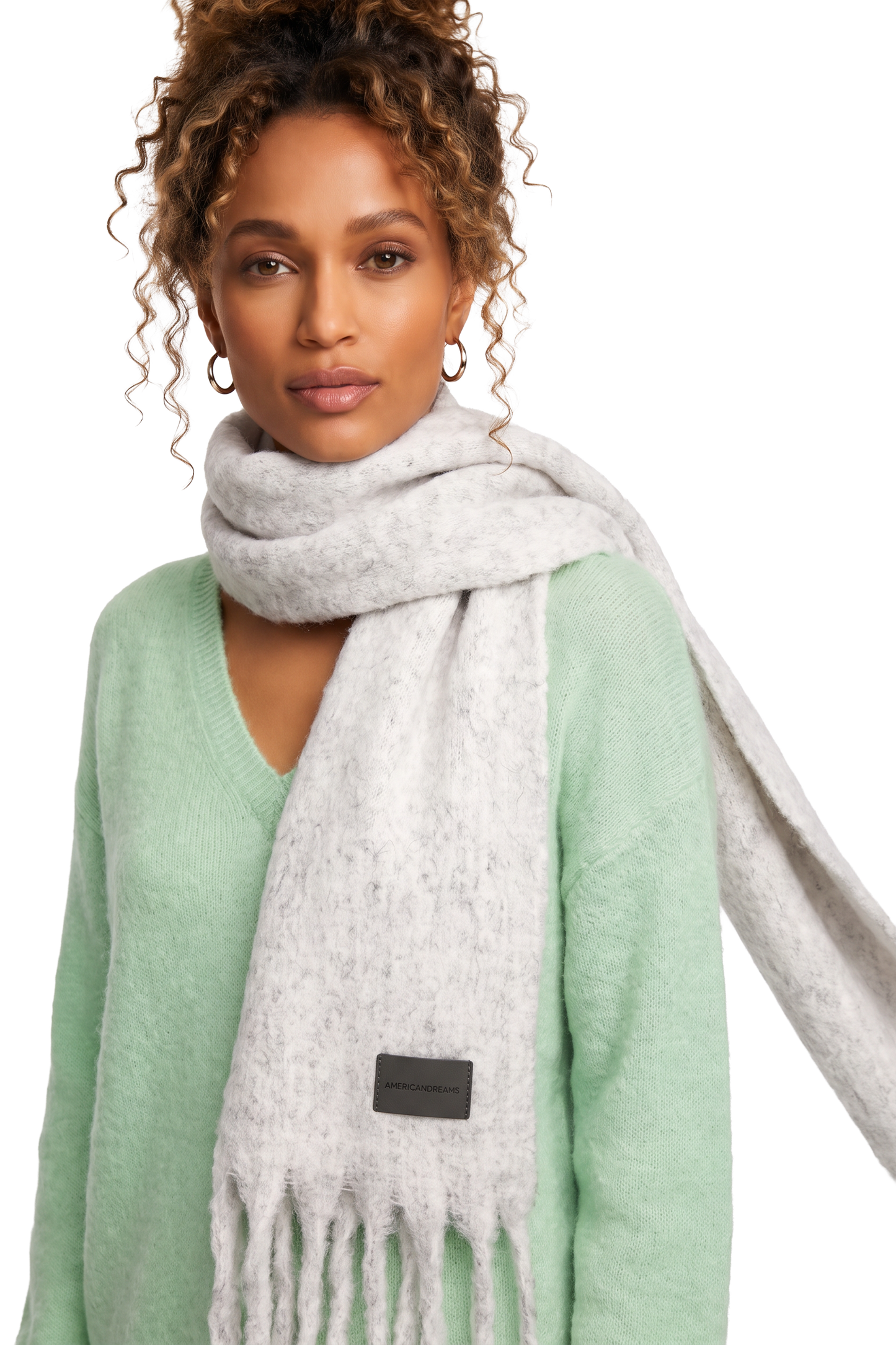 Maui Oversized Fringe Scarf White Melange Model