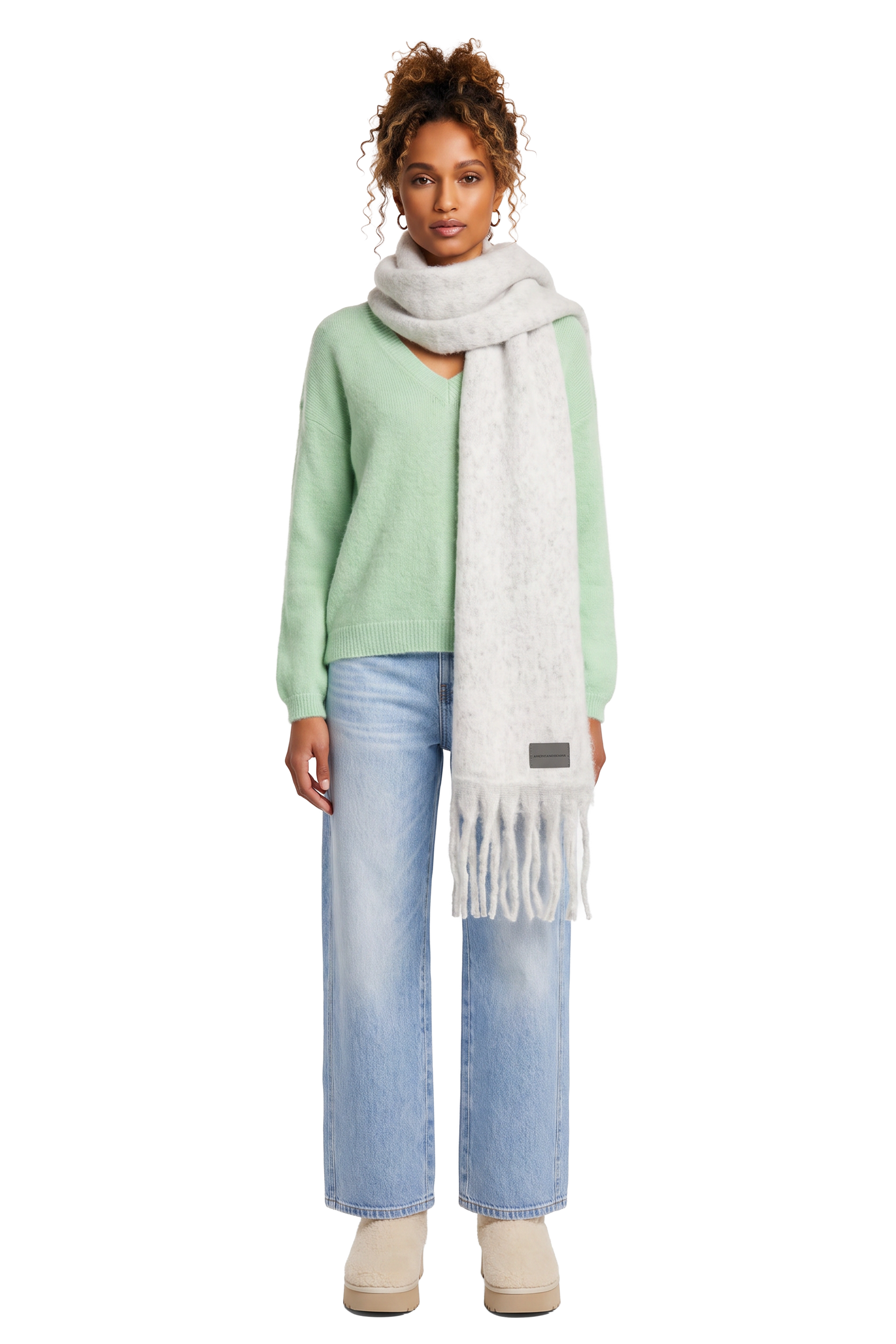 Maui Oversized Fringe Scarf White Melange Model