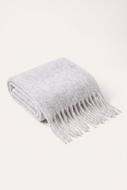 Maui Oversized Fringe Scarf White Melange