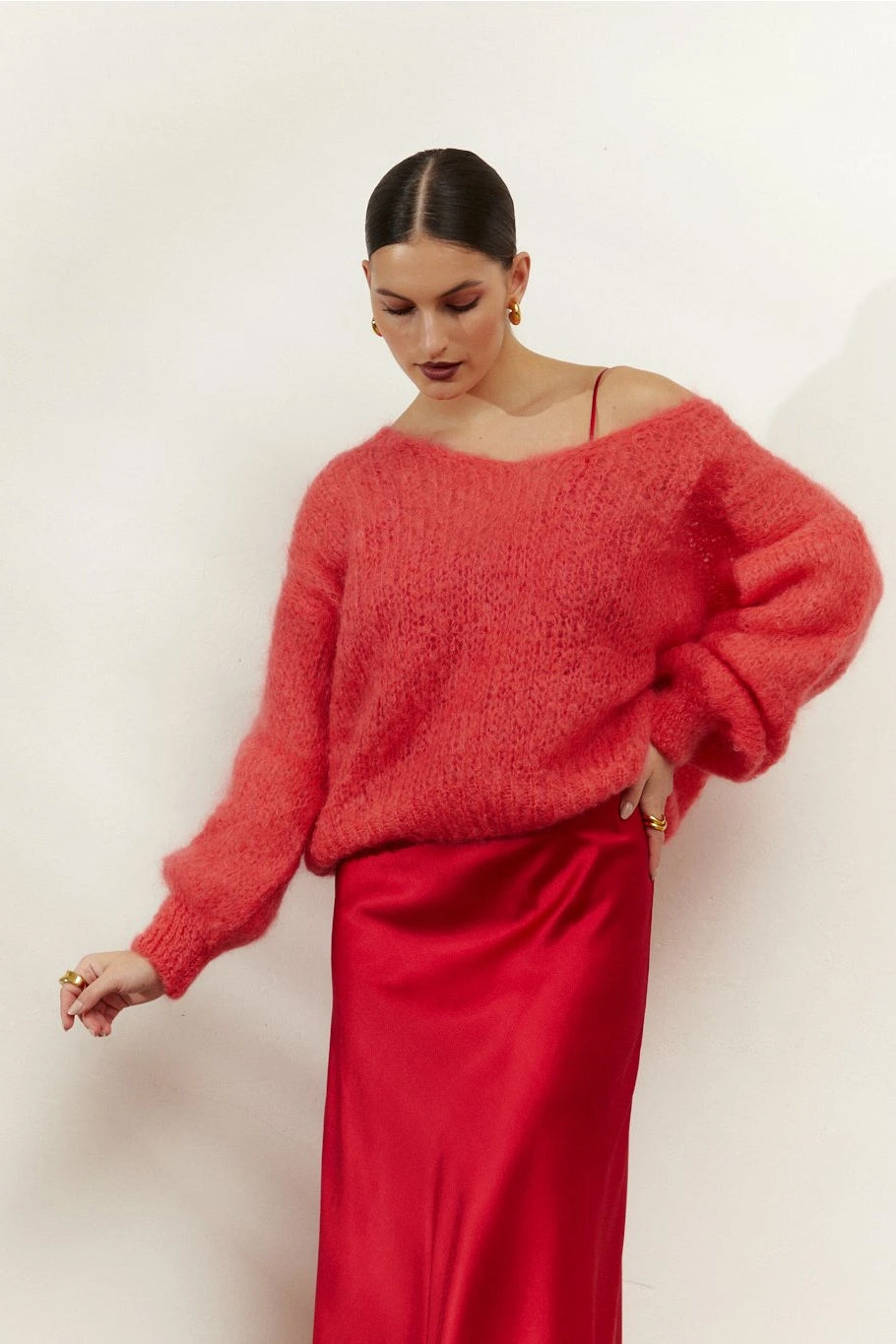 Milana LS Mohair Knit Coral Red