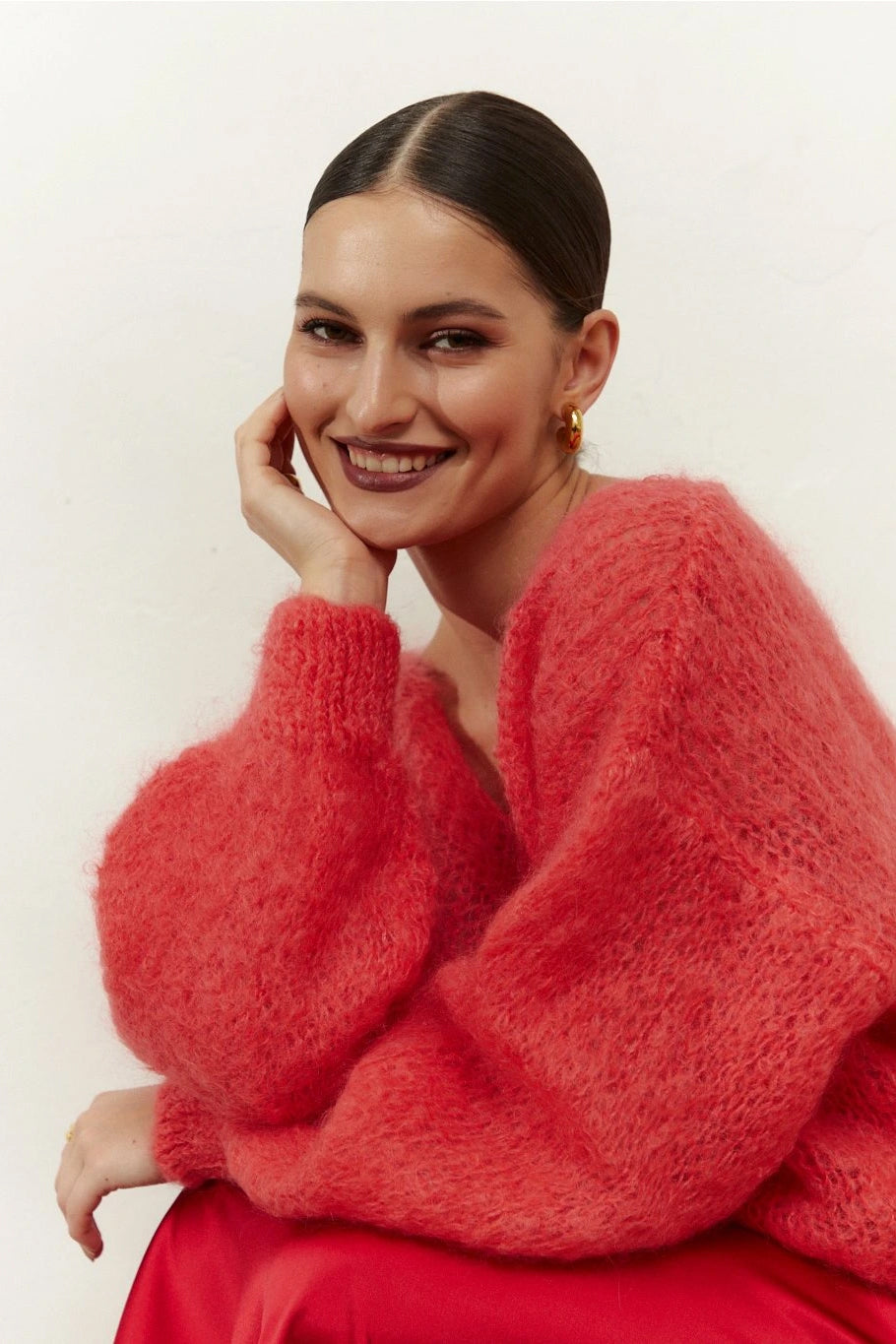 Milana LS Mohair Knit Coral Red