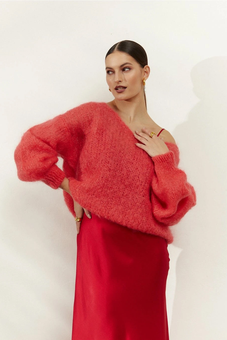 Milana LS Mohair Knit Coral Red