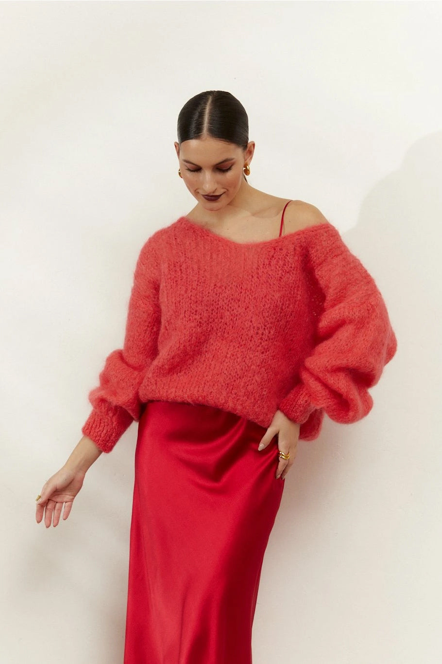 Milana LS Mohair Knit Coral Red