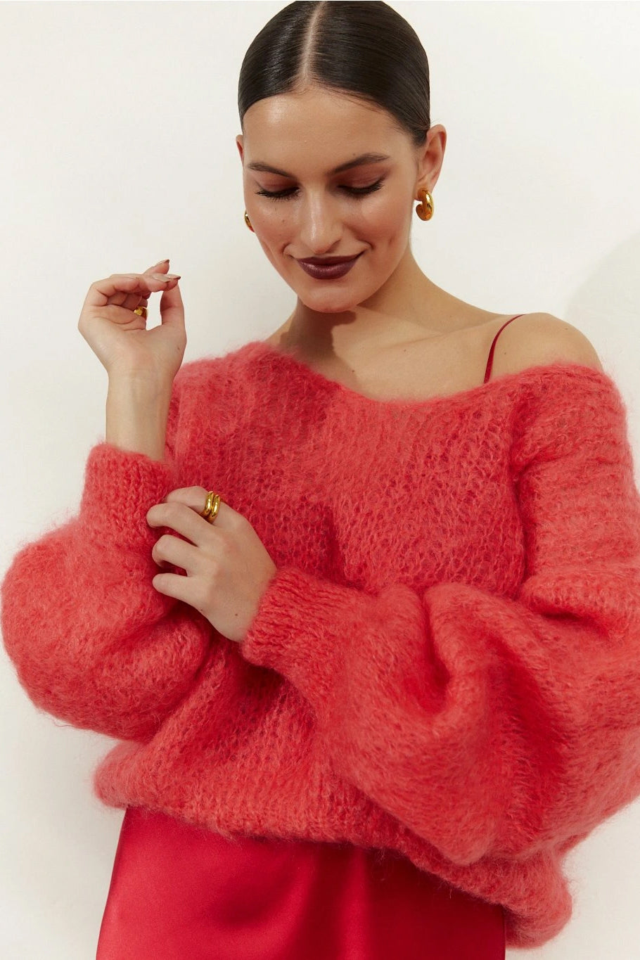 Milana LS Mohair Knit Coral Red