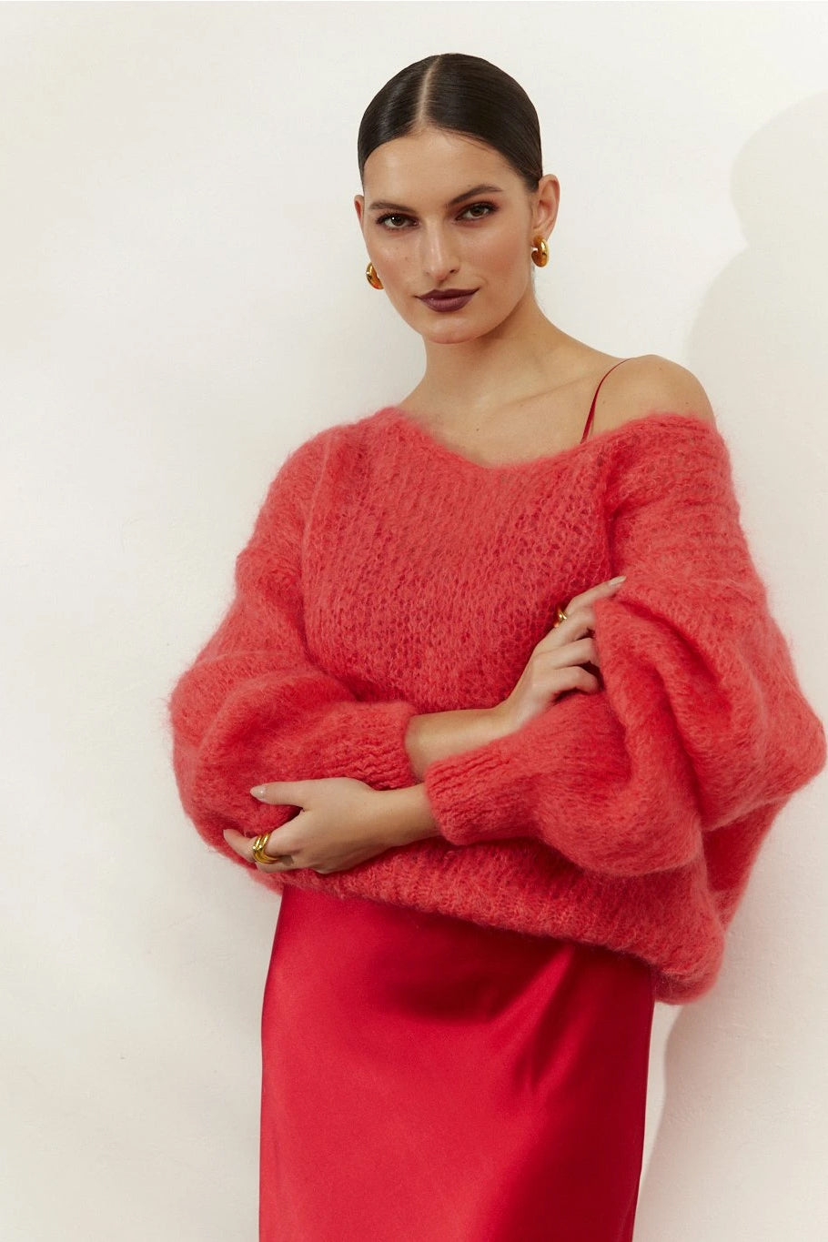 Milana LS Mohair Knit Coral Red