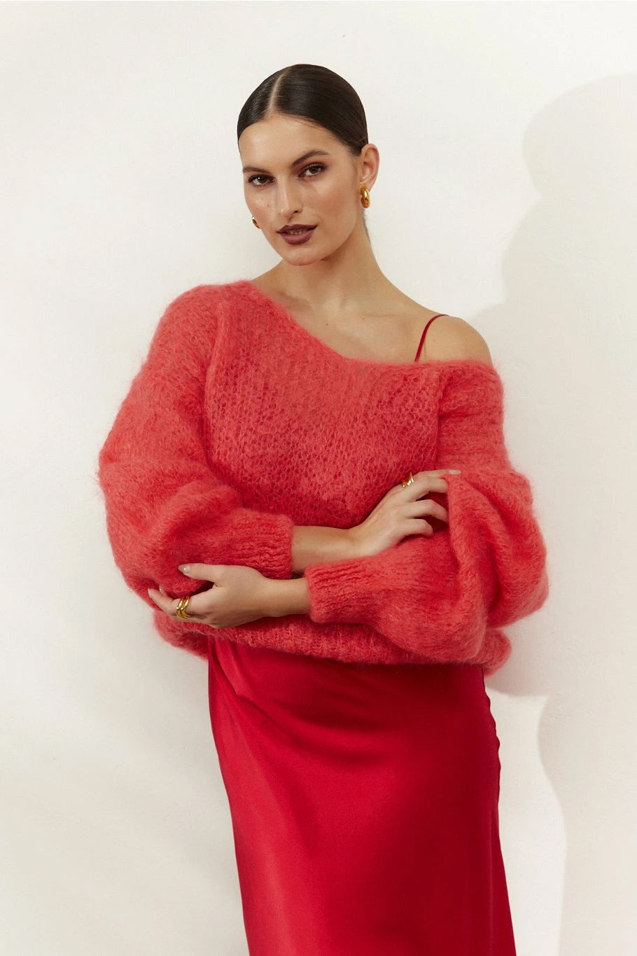 Milana LS Mohair Knit Coral Red