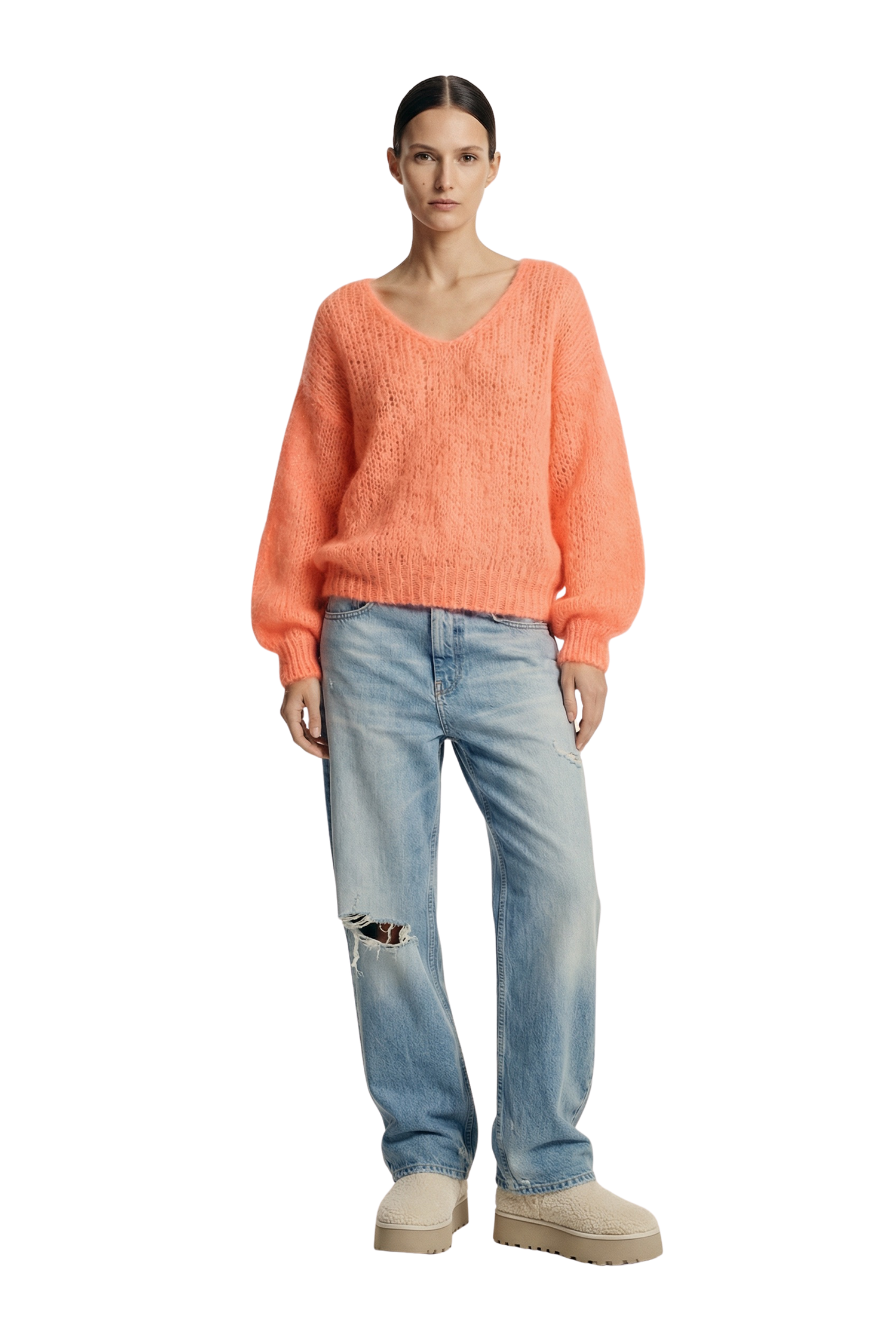 Milana LS Mohair Knit Salmon | Americandreams