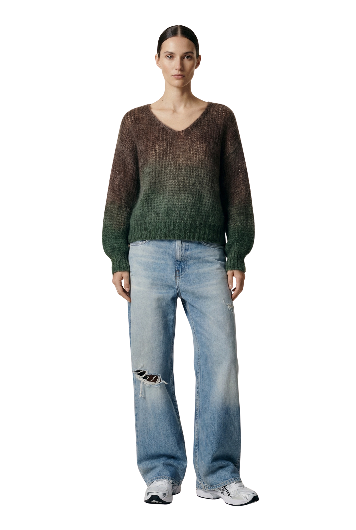 Milana LS Mohair Knit Ombre Dark Taupe/Green