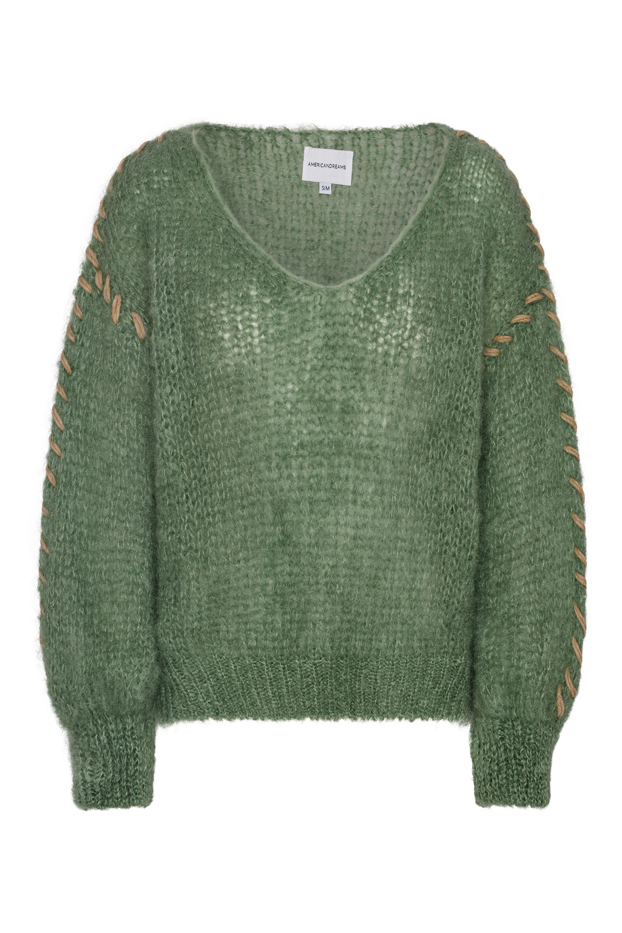 Milana LS Mohair Knit Stitching Dusty Green