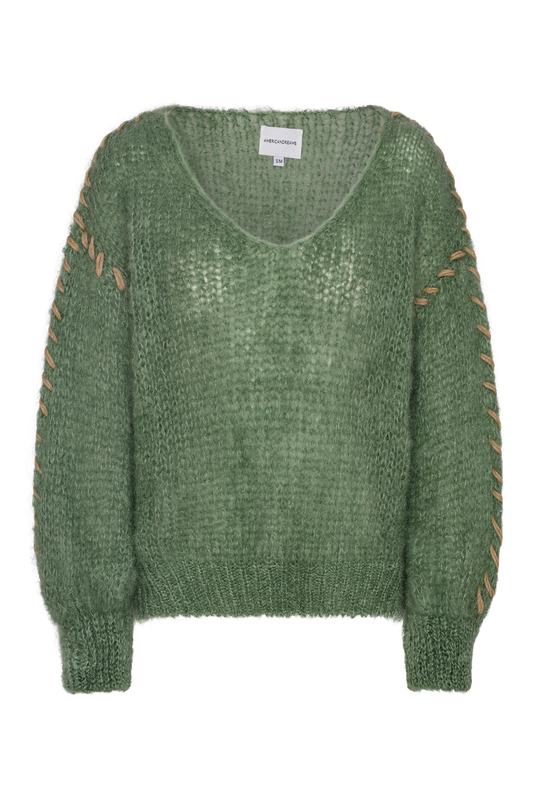 Milana LS Mohair Knit Stitching Dusty Green