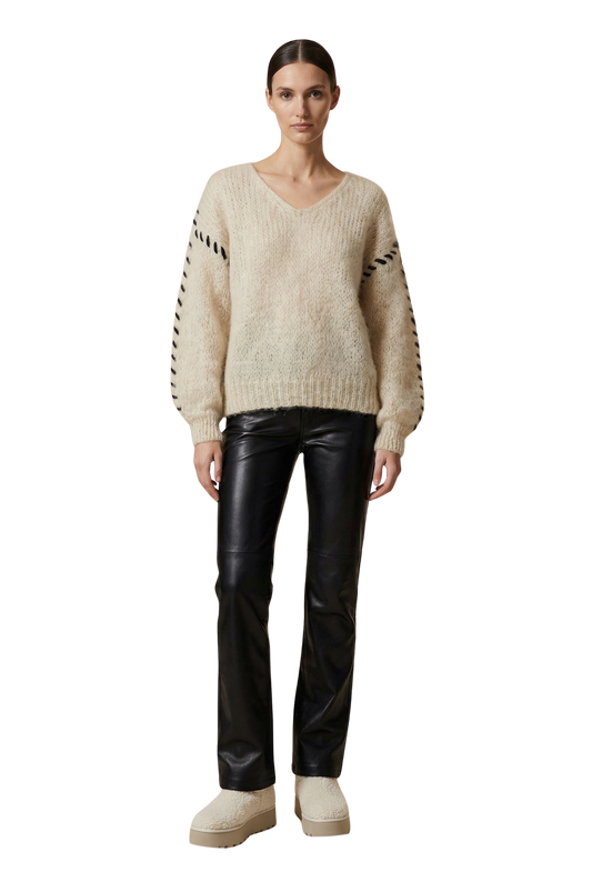 Milana LS Mohair Knit Stitching Beige