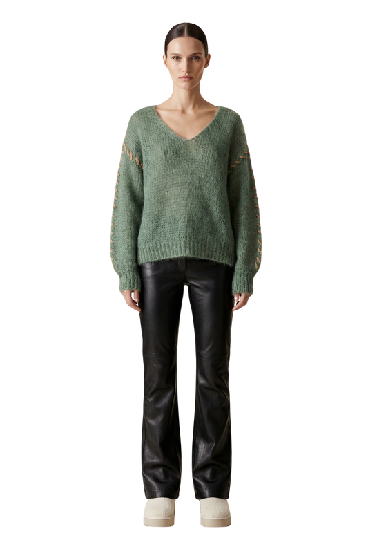 Milana LS Mohair Knit Stitching Dusty Green