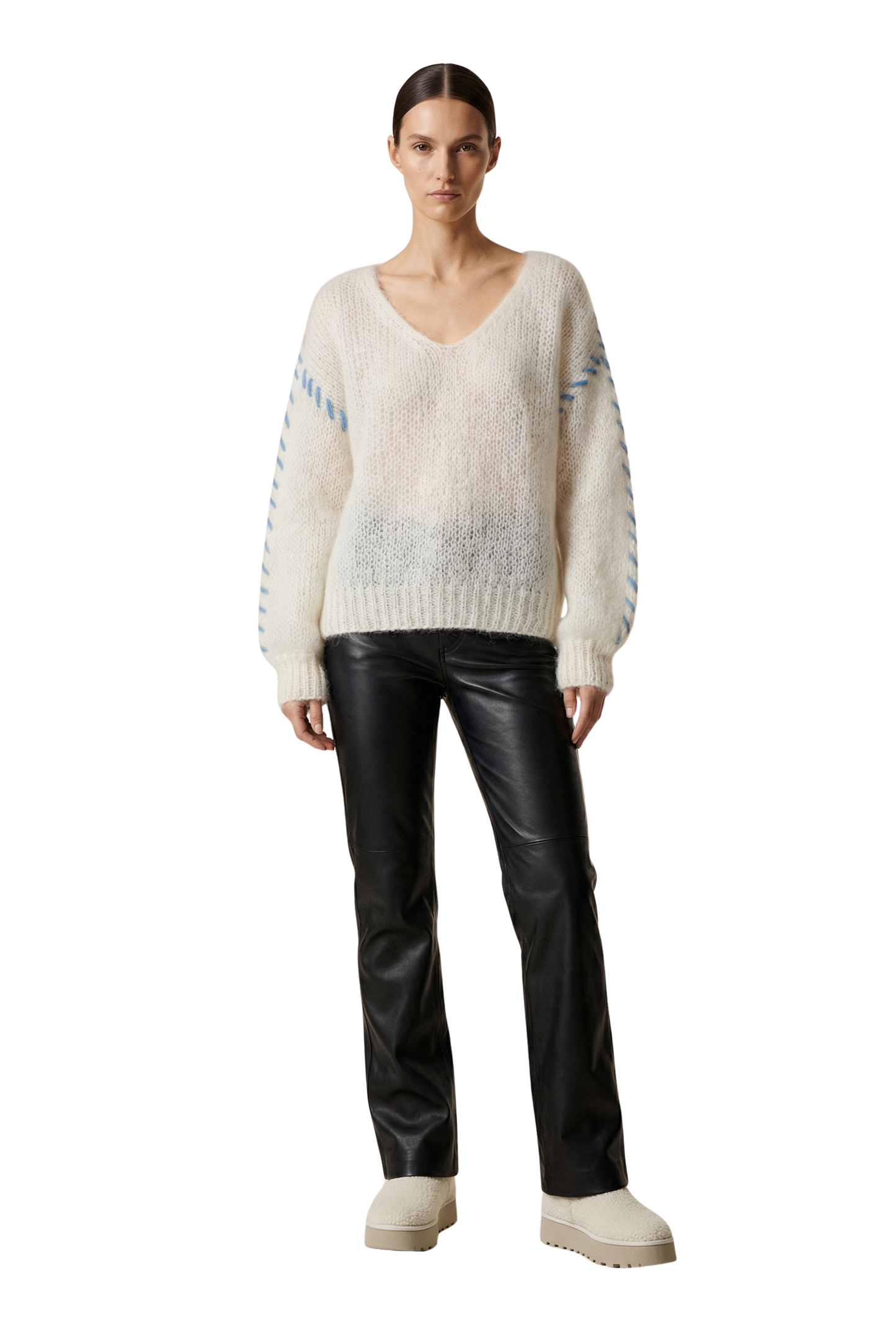Milana LS Mohair Knit Stitching White